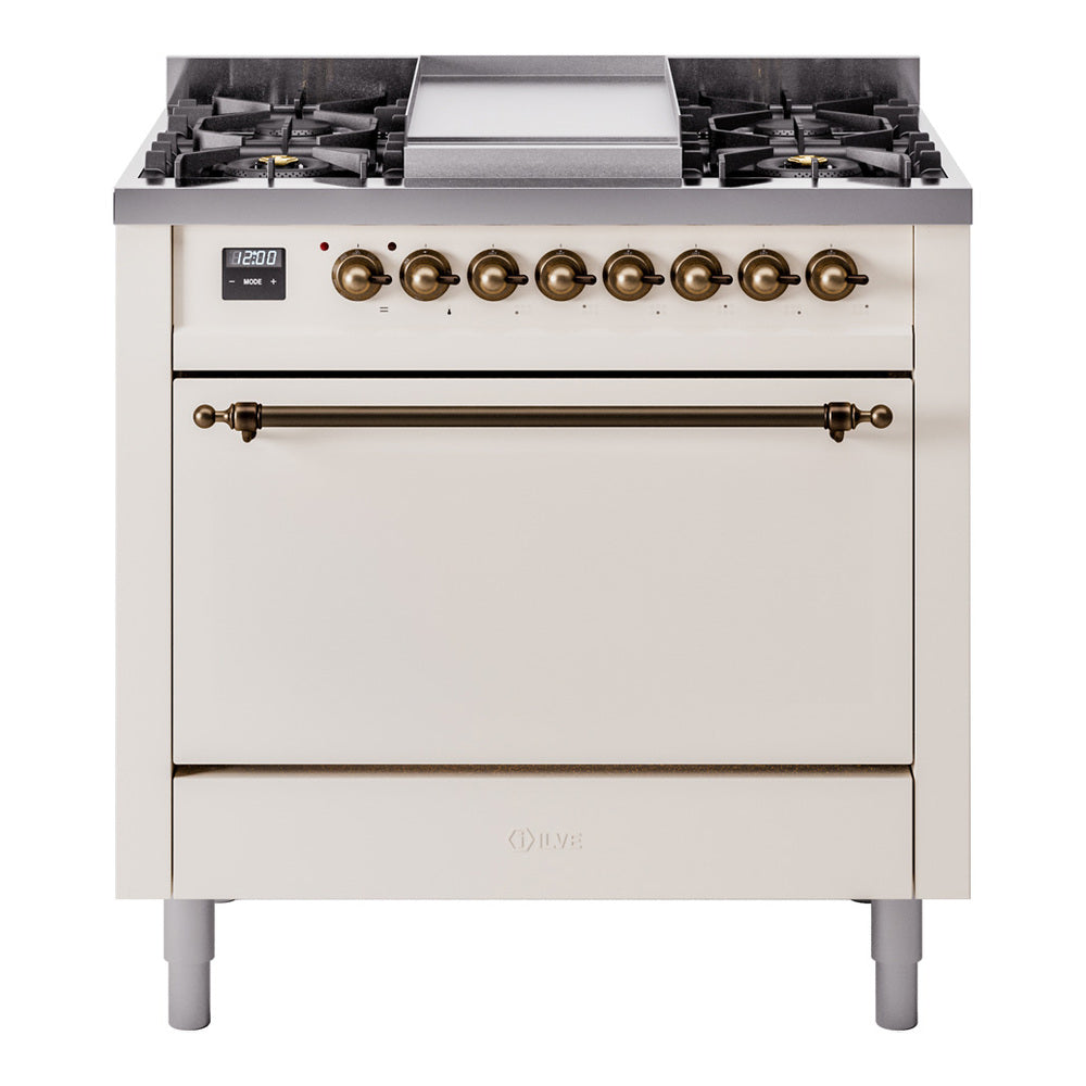 ILVE Nostalgie II 36" Dual Fuel Range with 6 Sealed Burners + Griddle Solid Door UP36FQNMP