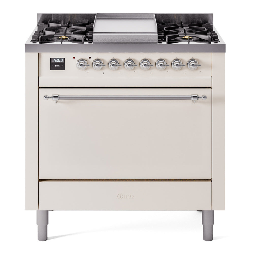 ILVE Nostalgie II 36" Dual Fuel Range with 6 Sealed Burners + Griddle Solid Door UP36FQNMP