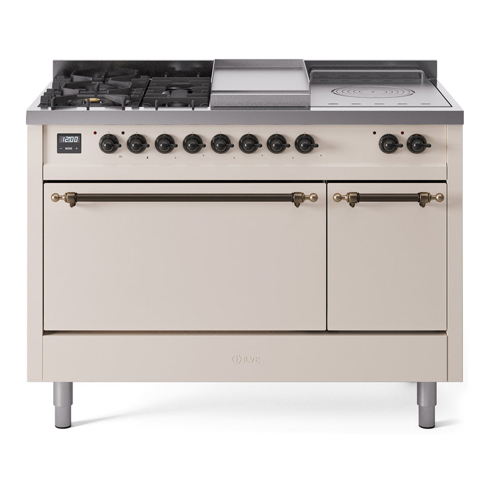ILVE Nostalgie II 48" Dual Fuel Range with 5 Sealed Burners + Griddle + French Top Solid Door UP48FSQNMP