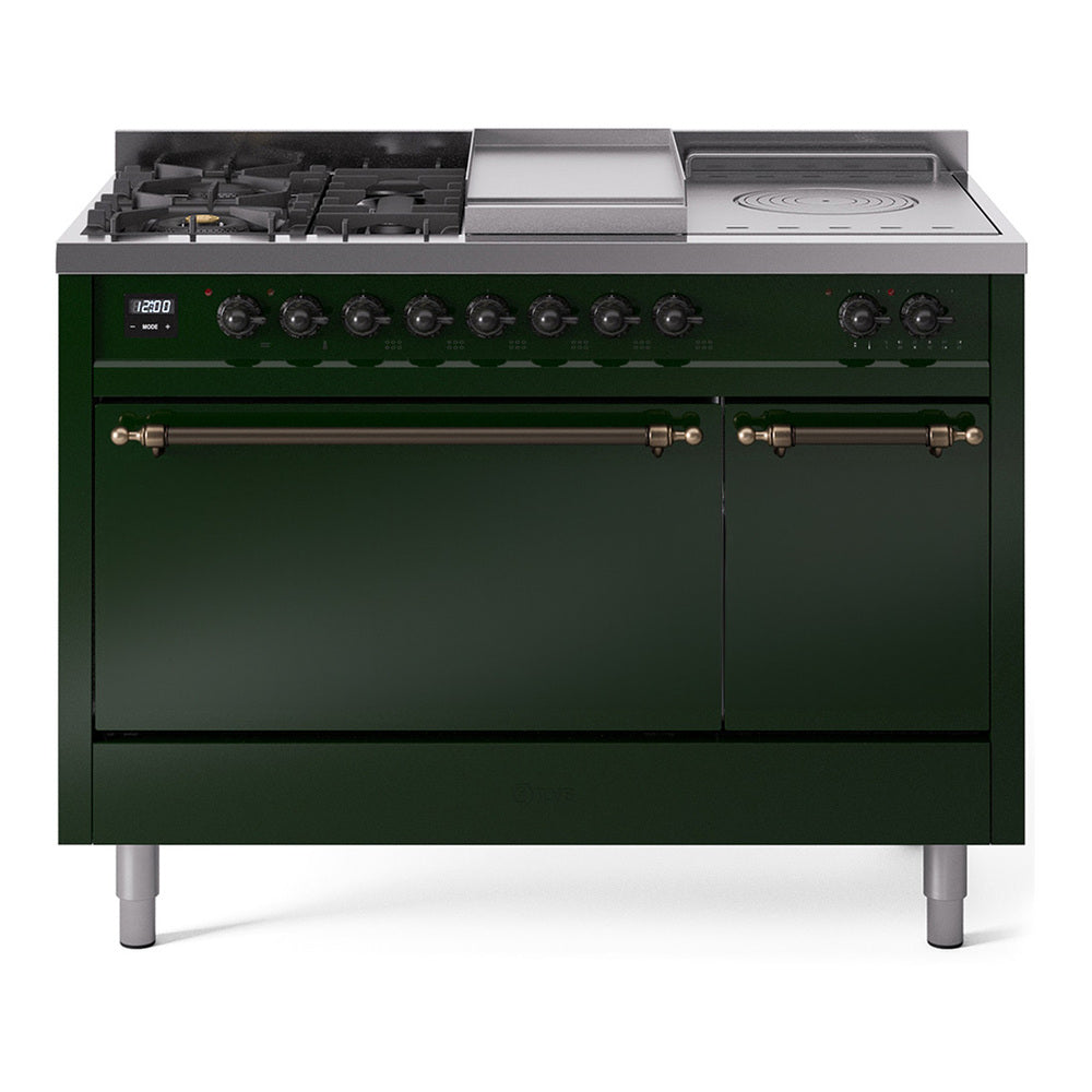 ILVE Nostalgie II 48" Dual Fuel Range with 5 Sealed Burners + Griddle + French Top Solid Door - UP48FSQNMP