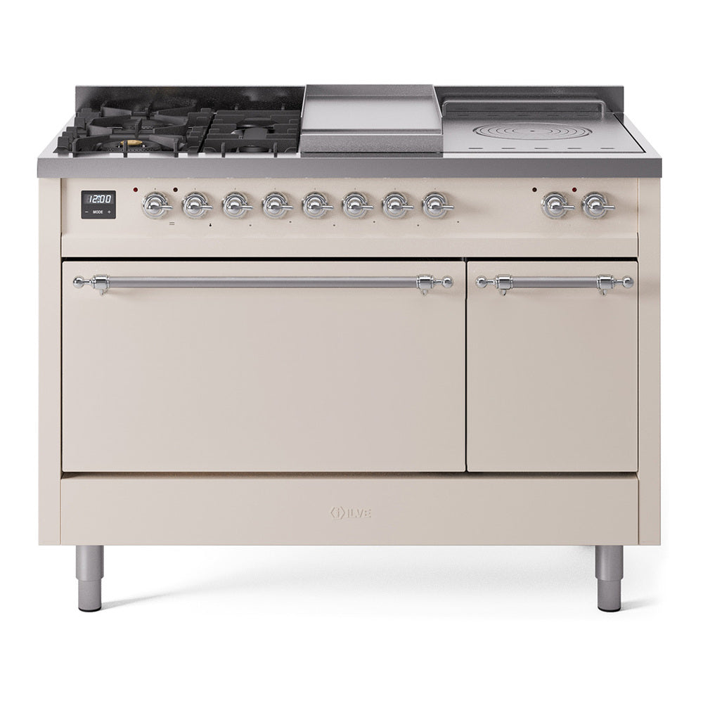 ILVE Nostalgie II 48" Dual Fuel Range with 5 Sealed Burners + Griddle + French Top Solid Door UP48FSQNMP