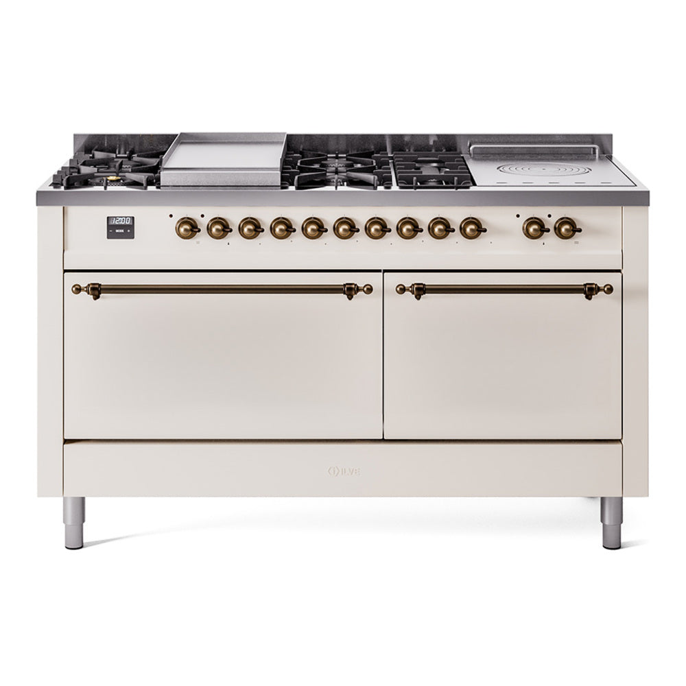 ILVE Nostalgie II 60" Dual Fuel Range with 7 Sealed Burners + Griddle + French Top Solid Door UP60FSQNMP