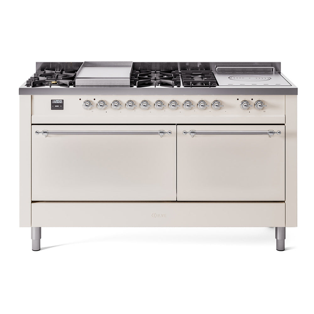 ILVE Nostalgie II 60" Dual Fuel Range with 7 Sealed Burners + Griddle + French Top Solid Door UP60FSQNMP