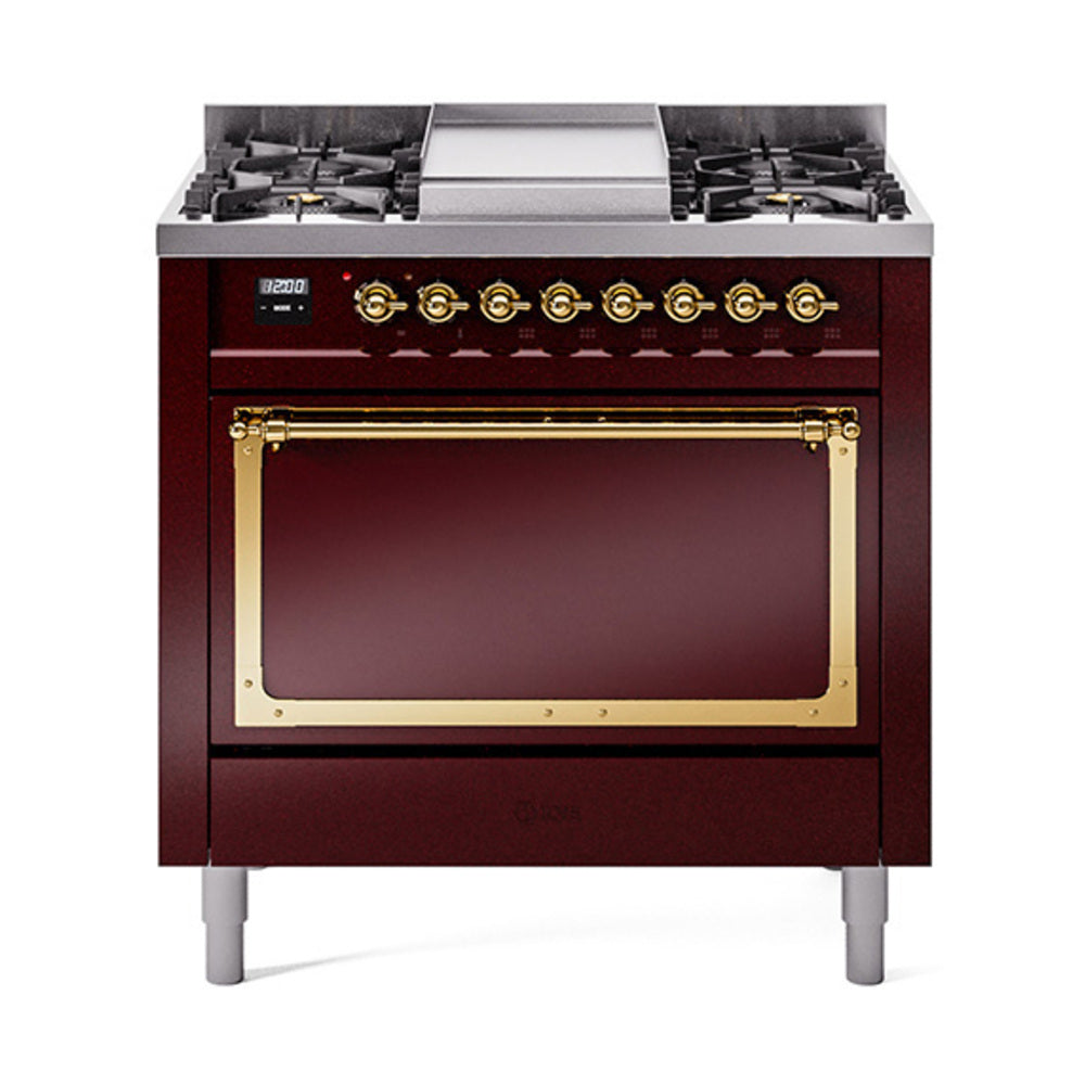 ILVE Nostalgie II Noblesse 36″ Dual Fuel Range with Solid Door - UN36FQNMP