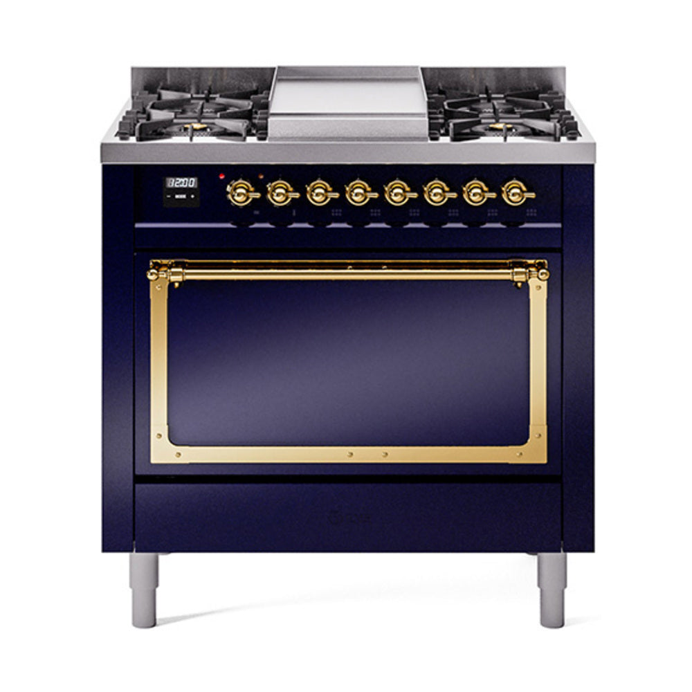 ILVE Nostalgie II Noblesse 36″ Dual Fuel Range with Solid Door - UN36FQNMP
