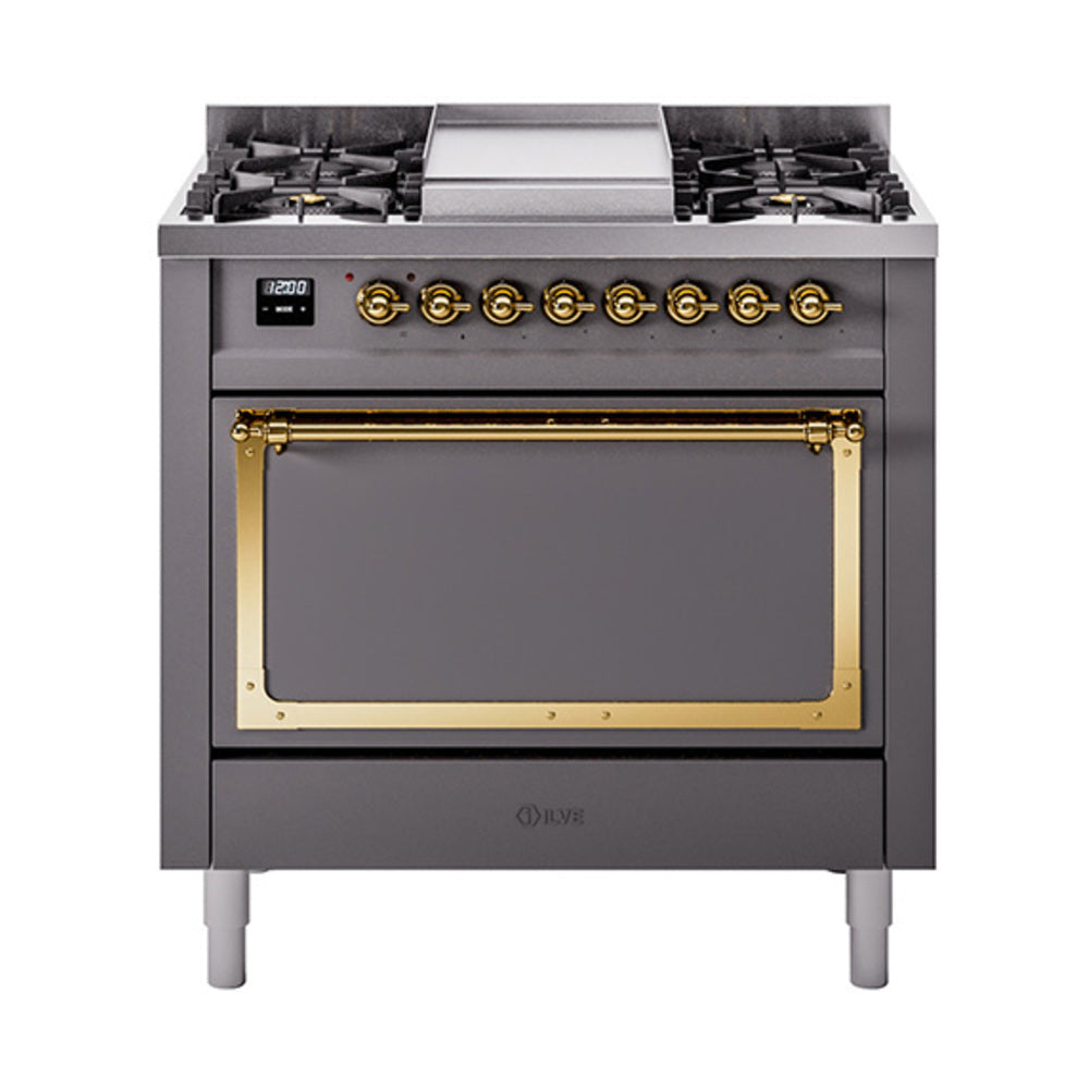 ILVE Nostalgie II Noblesse 36″ Dual Fuel Range with Solid Door - UN36FQNMP