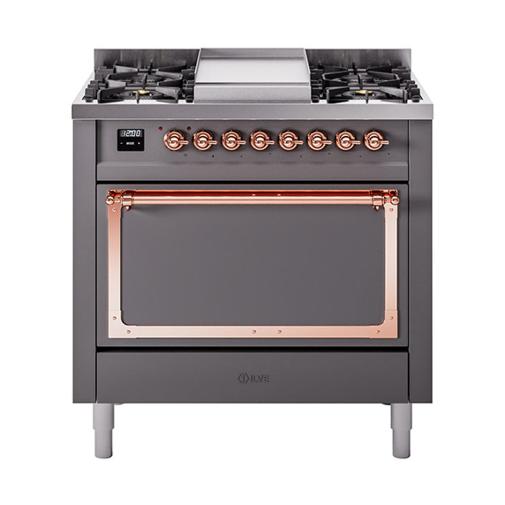 ILVE Nostalgie II Noblesse 36″ Dual Fuel Range with Solid Door - UN36FQNMP