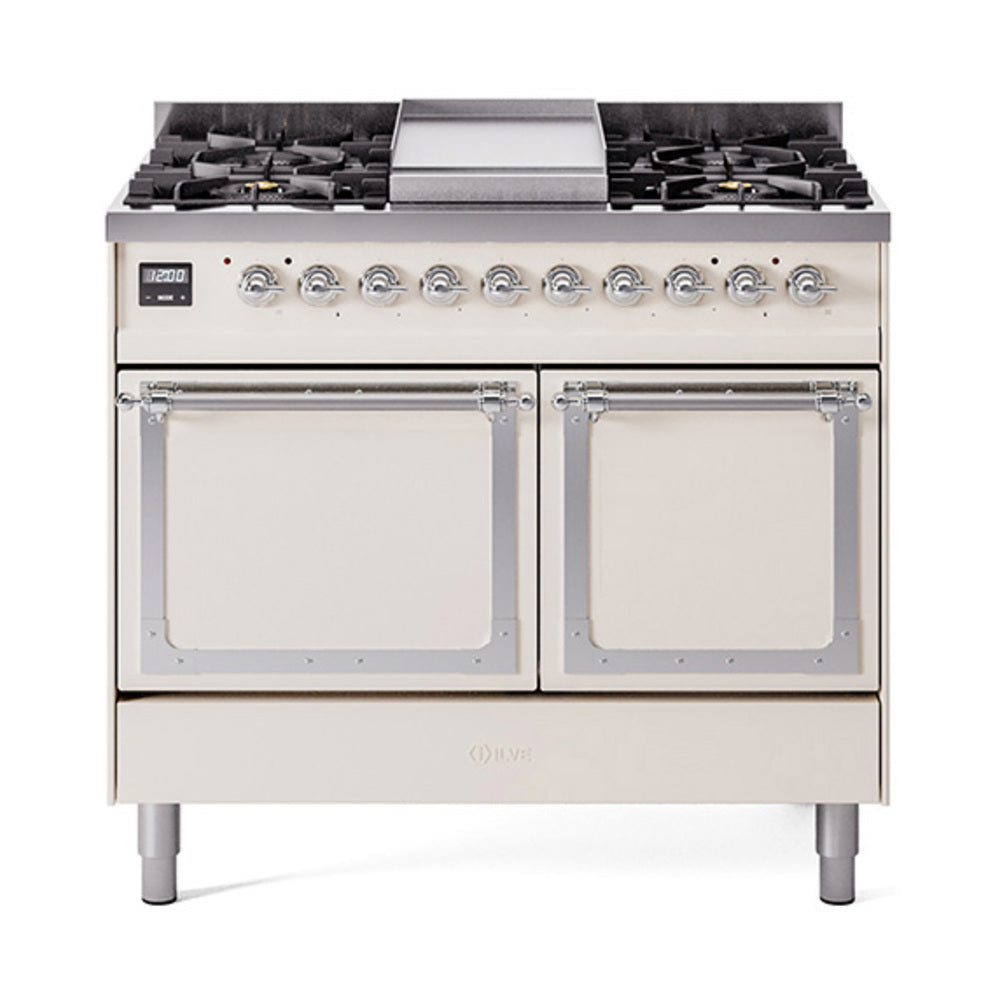 ILVE Nostalgie II Noblesse 40″ Dual Fuel Freestanding Range 6 Sealed Burners + Griddle with Solid Door UND40FQNMP