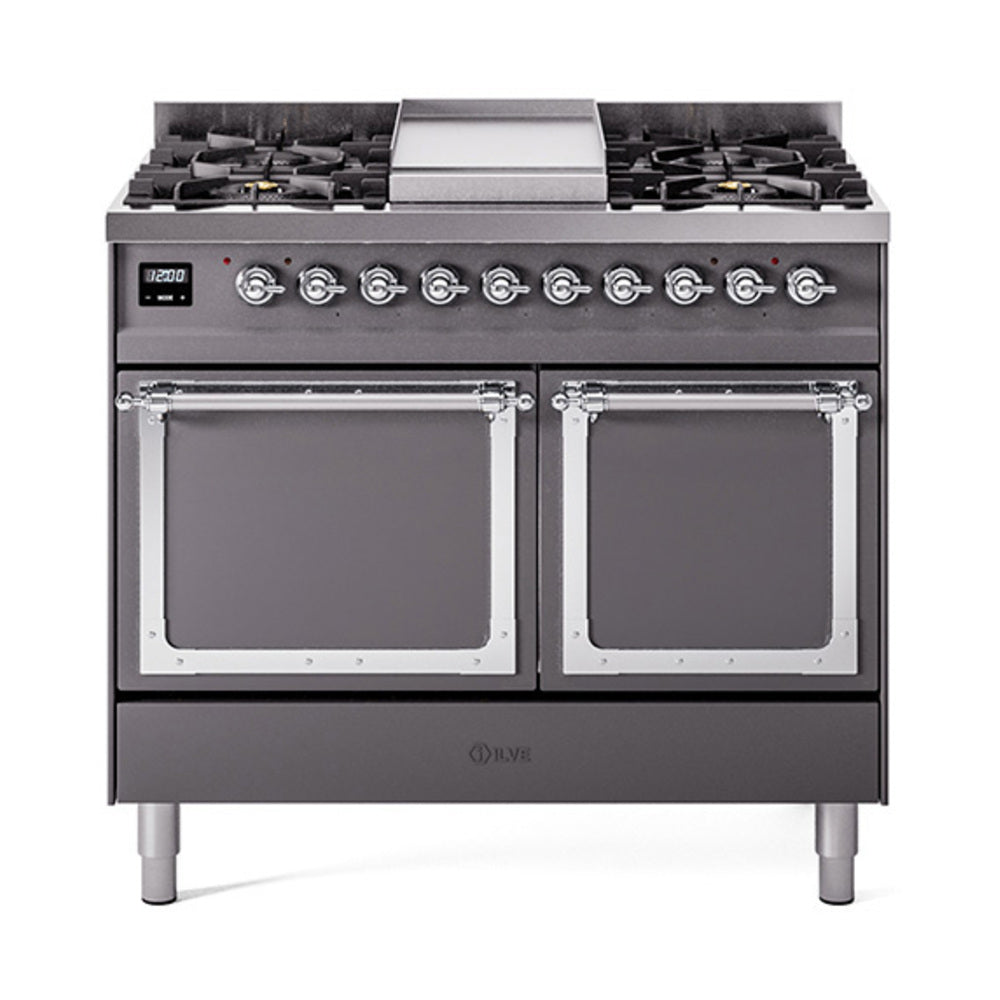 ILVE Nostalgie II Noblesse 40″ Dual Fuel Freestanding Range 6 Sealed Burners + Griddle with Solid Door - UND40FQNMP