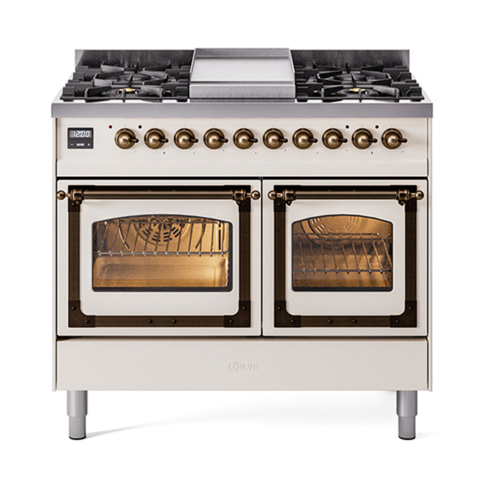 ILVE Nostalgie II Noblesse 40" Dual Fuel Freestanding Range with 9 Sealed Burners + Griddle Triple Glass Door UND40FNMP