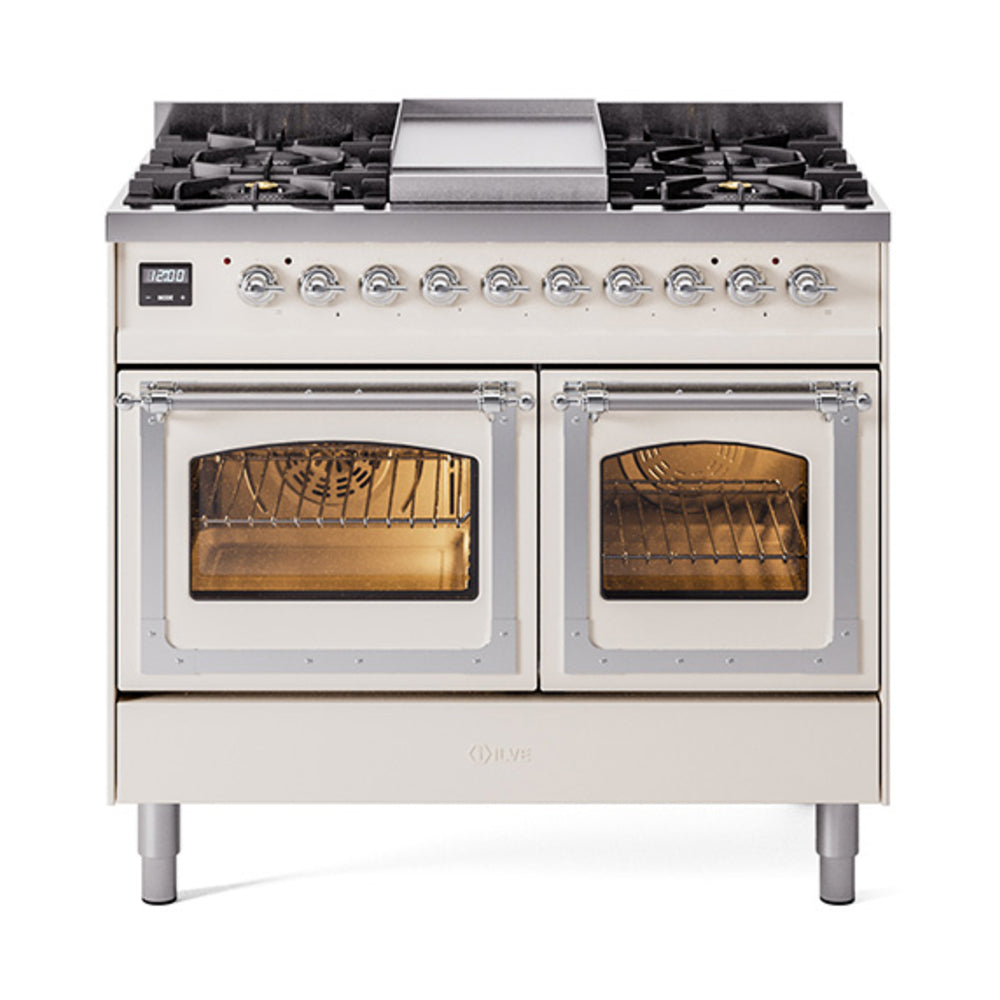 ILVE Nostalgie II Noblesse 40" Dual Fuel Freestanding Range with 9 Sealed Burners + Griddle Triple Glass Door UND40FNMP