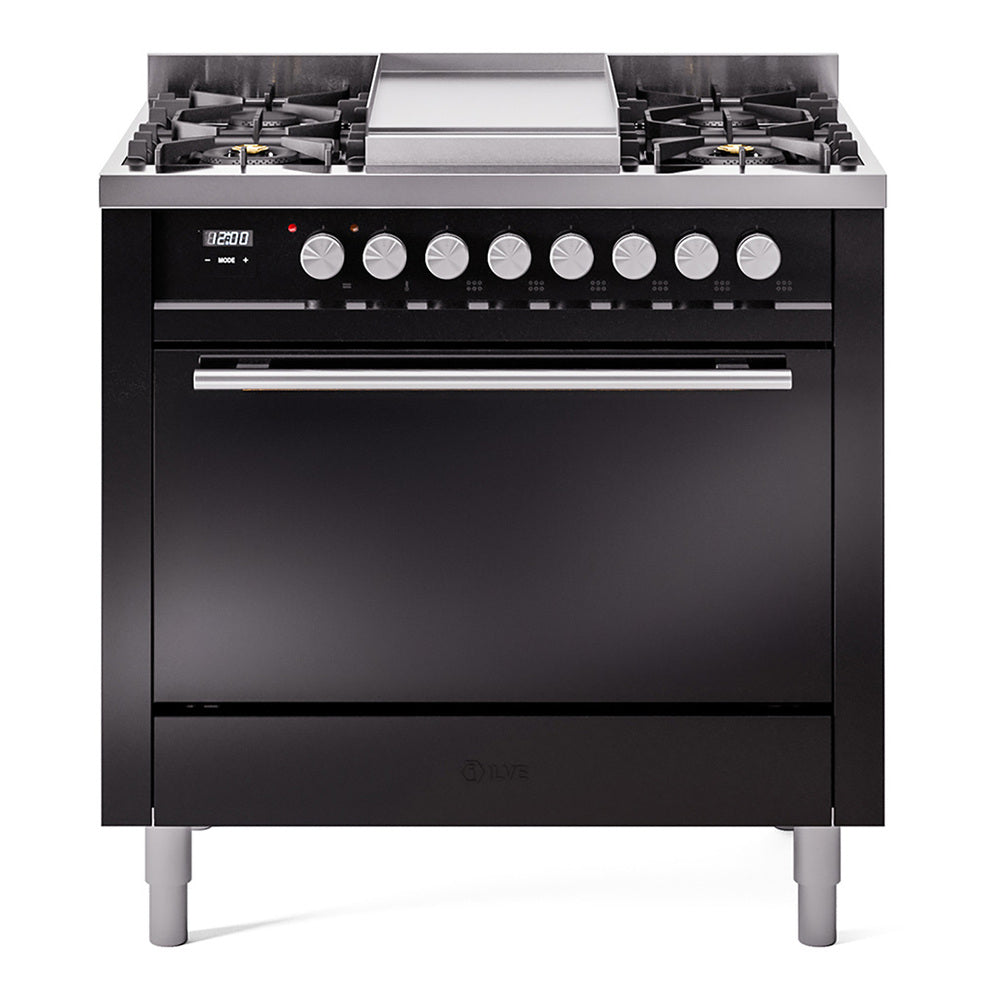 ILVE Professional Plus II 36" Dual Fuel Range 6 Sealed Burners with Solid Door UP36FQMP