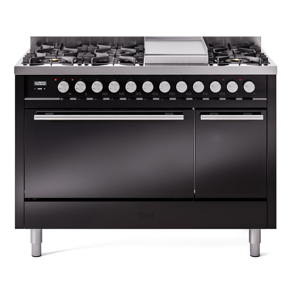 ILVE Professional Plus II 48" Dual Fuel Range 8 Sealed Burners with Solid Door UP48FQMP