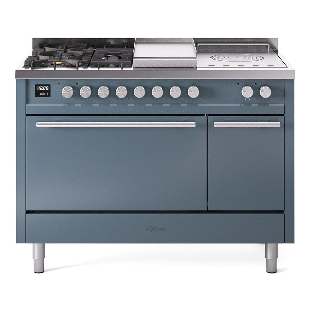 ILVE Professional Plus II 48" Dual Fuel Range with 5 Sealed Burners + Griddle + French Top Solid Door UP48FSQMP