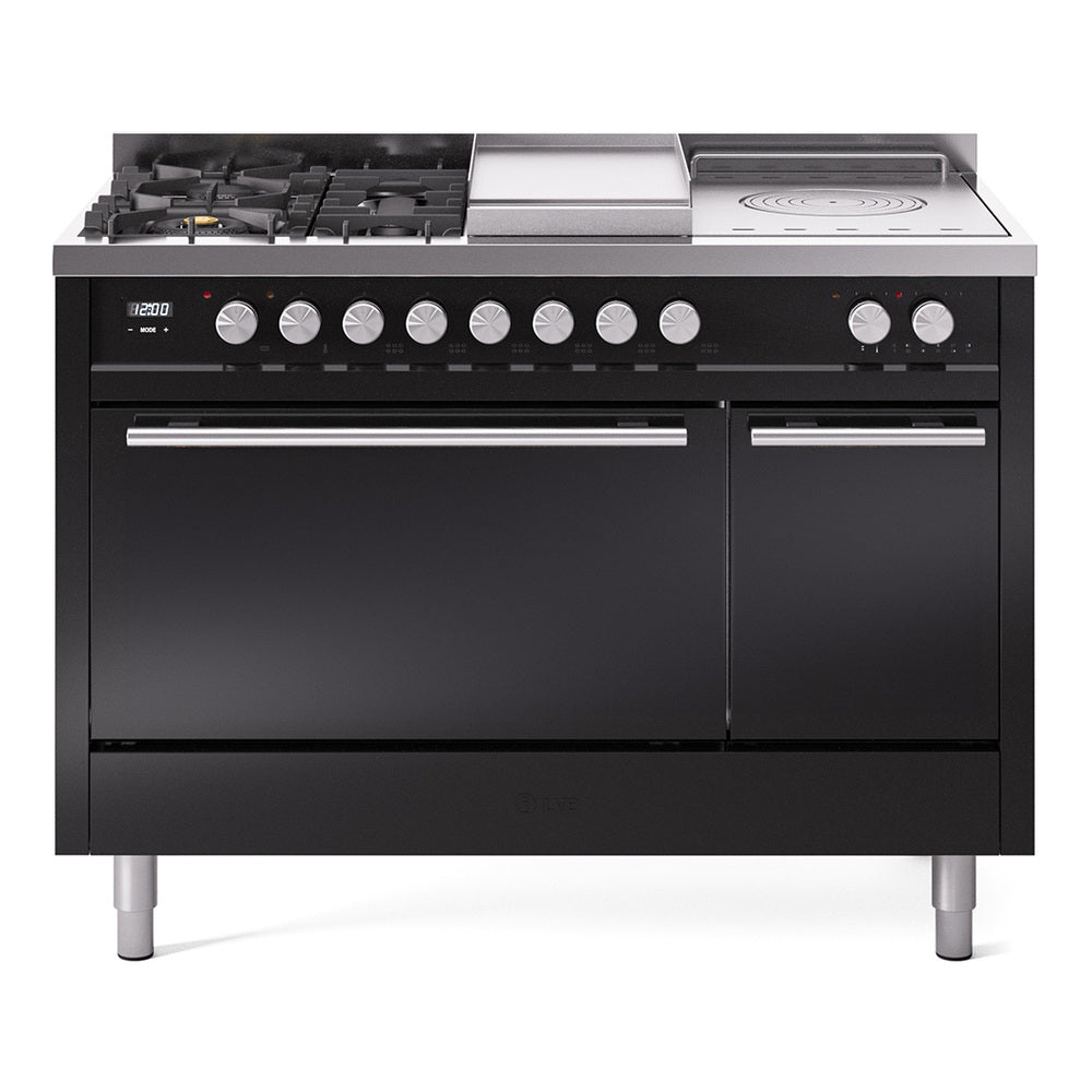 ILVE Professional Plus II 48" Dual Fuel Range with 5 Sealed Burners + Griddle + French Top Solid Door UP48FSQMP