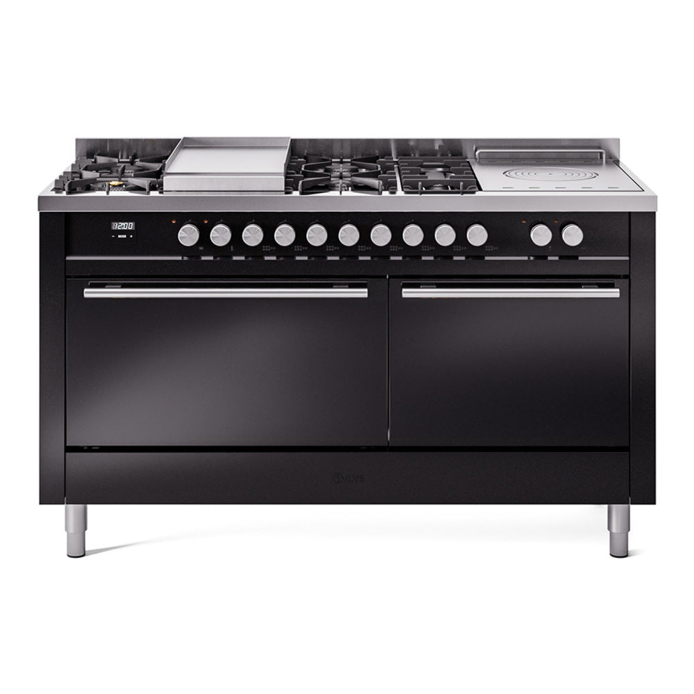 ILVE Professional Plus II 60" Dual Fuel Range with 7 Sealed Burners + Griddle + French Top Solid Door UP60FSQMP