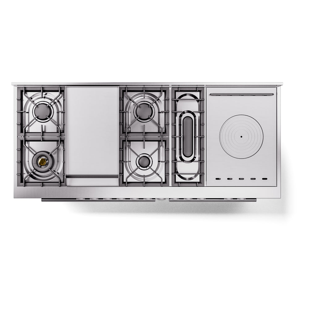 ILVE Professional Plus II 60" Dual Fuel Range with 7 Sealed Burners + Griddle + French Top Solid Door UP60FSQMP