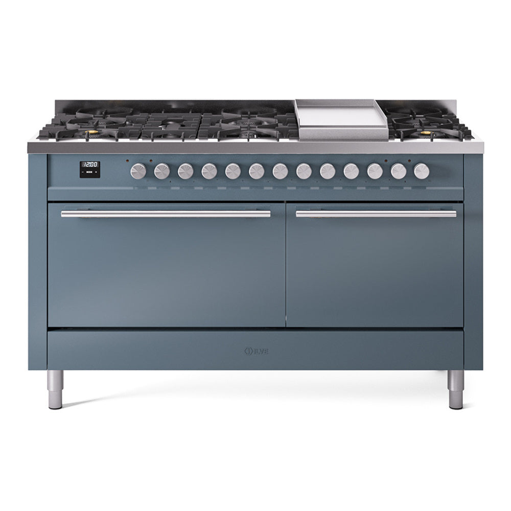 ILVE Professional Plus II 60" Dual Fuel Range with 9 Sealed Burners + Griddle Solid Door UP60FQMP