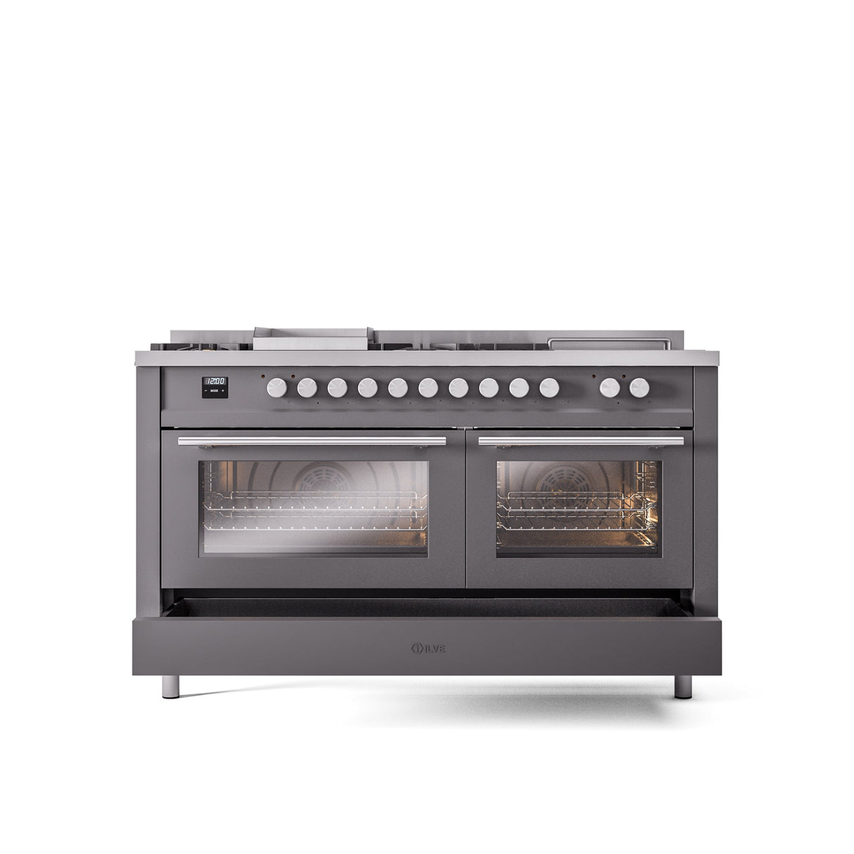 ILVE Professional Plus II 60 Inch Dual Fuel Freestanding Range in Stainless Steel with Trim - UP60FSWMP