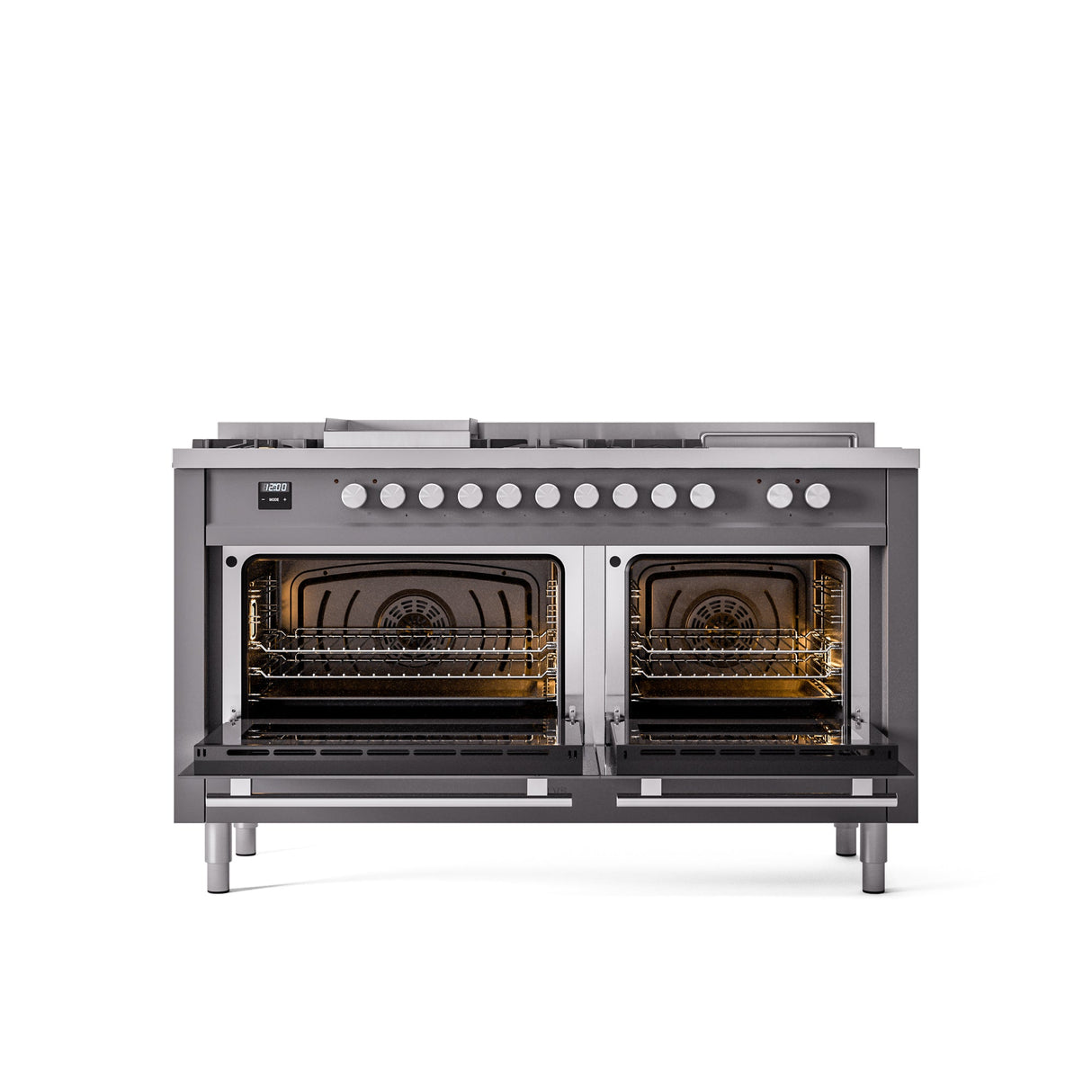 ILVE Professional Plus II 60 Inch Dual Fuel Freestanding Range in Stainless Steel with Trim - UP60FSWMP