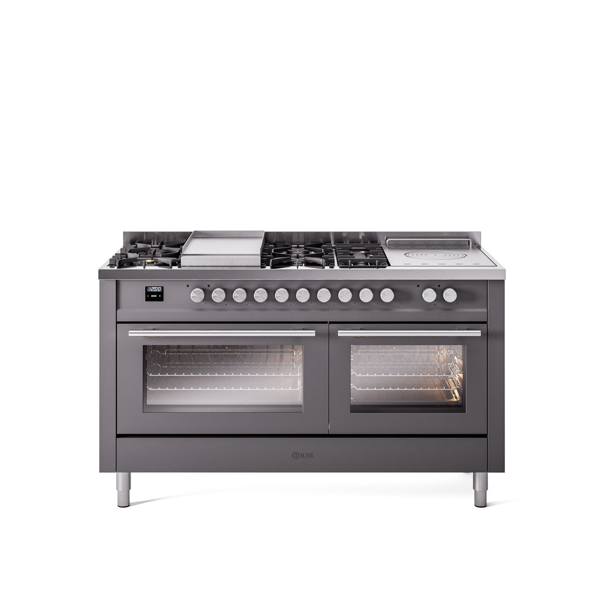 ILVE Professional Plus II 60 Inch Dual Fuel Freestanding Range in Stainless Steel with Trim - UP60FSWMP