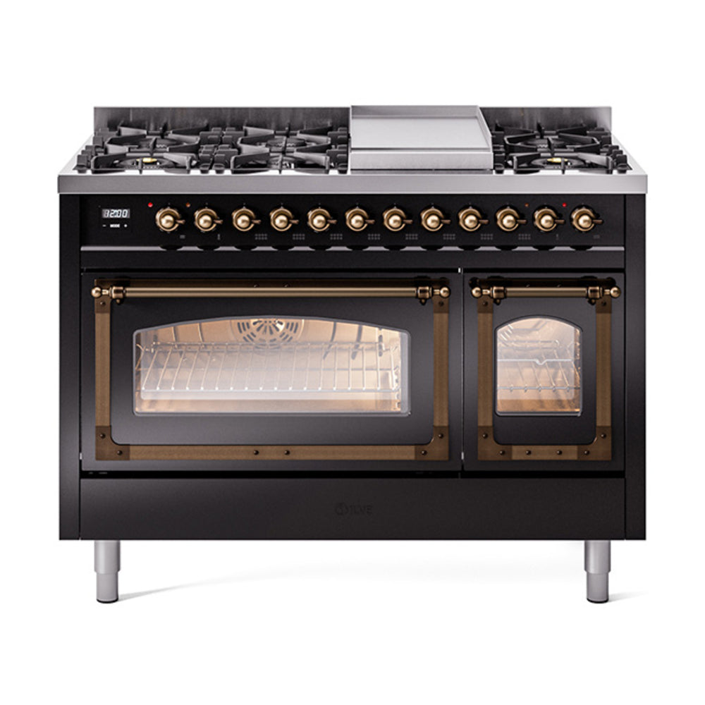 ILVE Nostalgie II Noblesse 48" Dual Fuel Freestanding Range 8 Sealed Burners + Griddle with Triple Glass Door - UN48FNMP