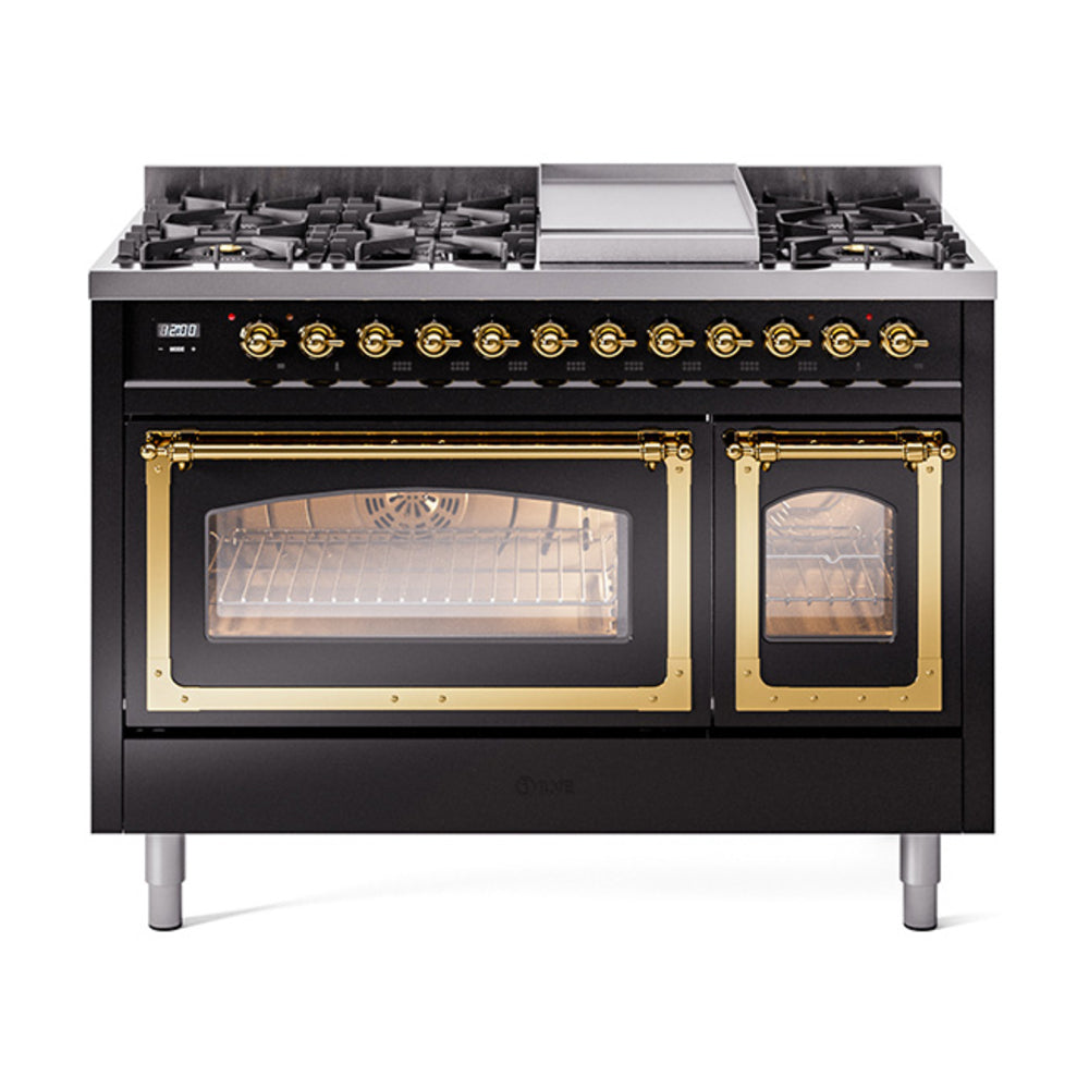 ILVE Nostalgie II Noblesse 48" Dual Fuel Freestanding Range 8 Sealed Burners + Griddle with Triple Glass Door - UN48FNMP