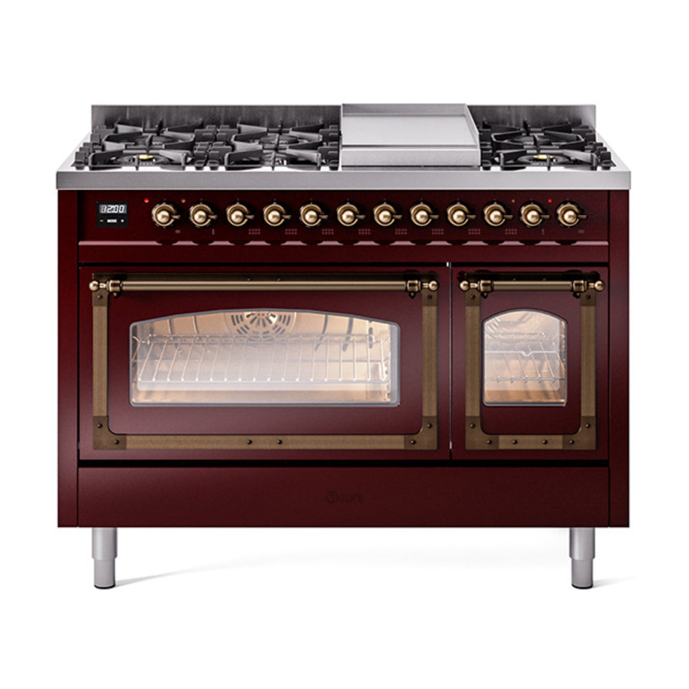 ILVE Nostalgie II Noblesse 48" Dual Fuel Freestanding Range 8 Sealed Burners + Griddle with Triple Glass Door - UN48FNMP