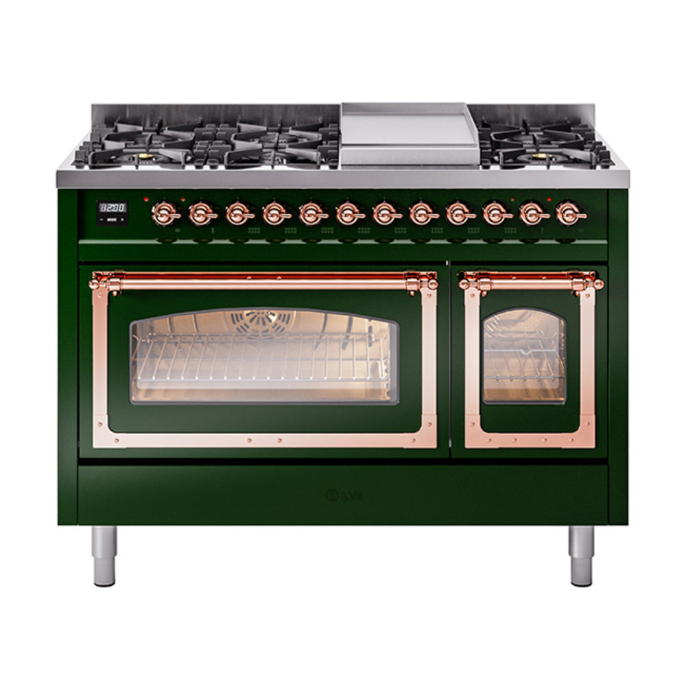 ILVE Nostalgie II Noblesse 48" Dual Fuel Freestanding Range 8 Sealed Burners + Griddle with Triple Glass Door - UN48FNMP