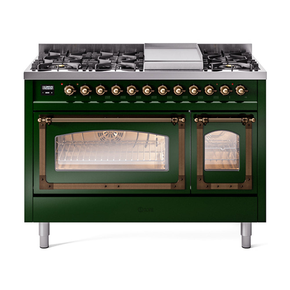 ILVE Nostalgie II Noblesse 48" Dual Fuel Freestanding Range 8 Sealed Burners + Griddle with Triple Glass Door - UN48FNMP