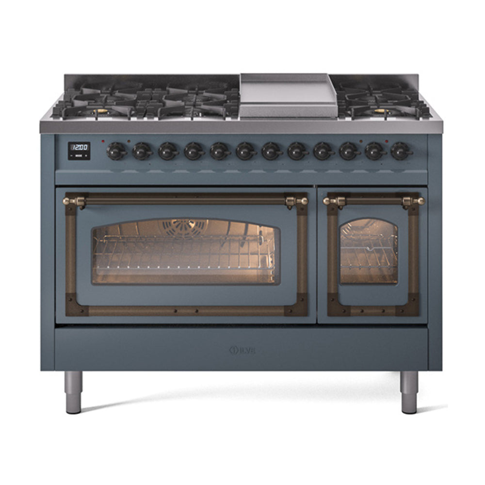 ILVE Nostalgie II Noblesse 48" Dual Fuel Freestanding Range 8 Sealed Burners + Griddle with Triple Glass Door - UN48FNMP