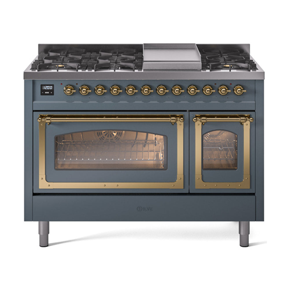 ILVE Nostalgie II Noblesse 48" Dual Fuel Freestanding Range 8 Sealed Burners + Griddle with Triple Glass Door - UN48FNMP