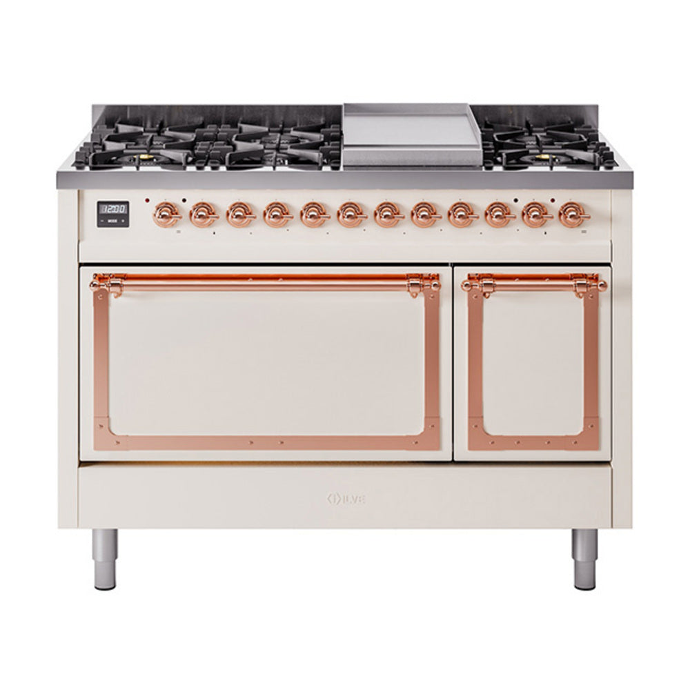 ILVE Nostalgie II Noblesse 48" Dual Fuel Freestanding Range 8 Sealed Burners + Griddle with Solid Door - UN48FQNMP