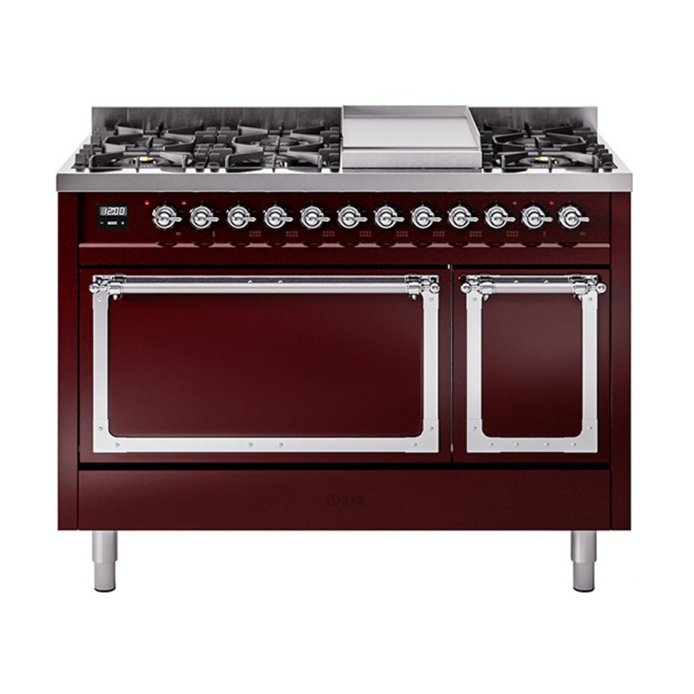 ILVE Nostalgie II Noblesse 48" Dual Fuel Freestanding Range 8 Sealed Burners + Griddle with Solid Door - UN48FQNMP