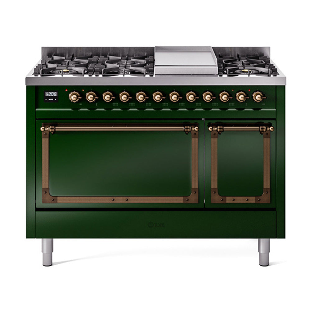 ILVE Nostalgie II Noblesse 48" Dual Fuel Freestanding Range 8 Sealed Burners + Griddle with Solid Door - UN48FQNMP