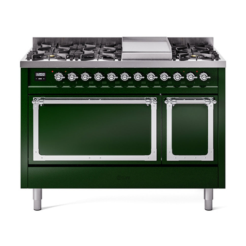 ILVE Nostalgie II Noblesse 48" Dual Fuel Freestanding Range 8 Sealed Burners + Griddle with Solid Door - UN48FQNMP