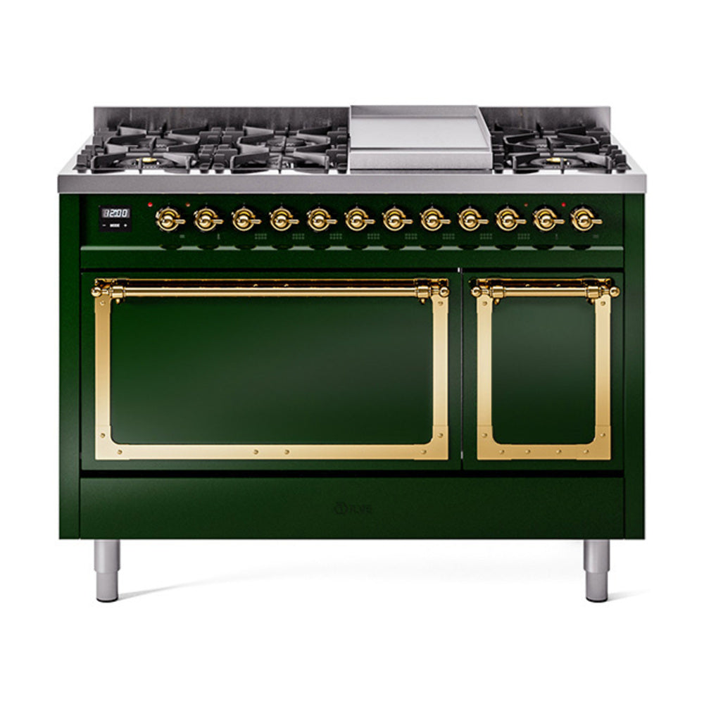 ILVE Nostalgie II Noblesse 48" Dual Fuel Freestanding Range 8 Sealed Burners + Griddle with Solid Door - UN48FQNMP