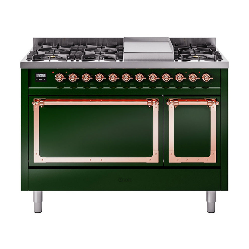 ILVE Nostalgie II Noblesse 48" Dual Fuel Freestanding Range 8 Sealed Burners + Griddle with Solid Door - UN48FQNMP