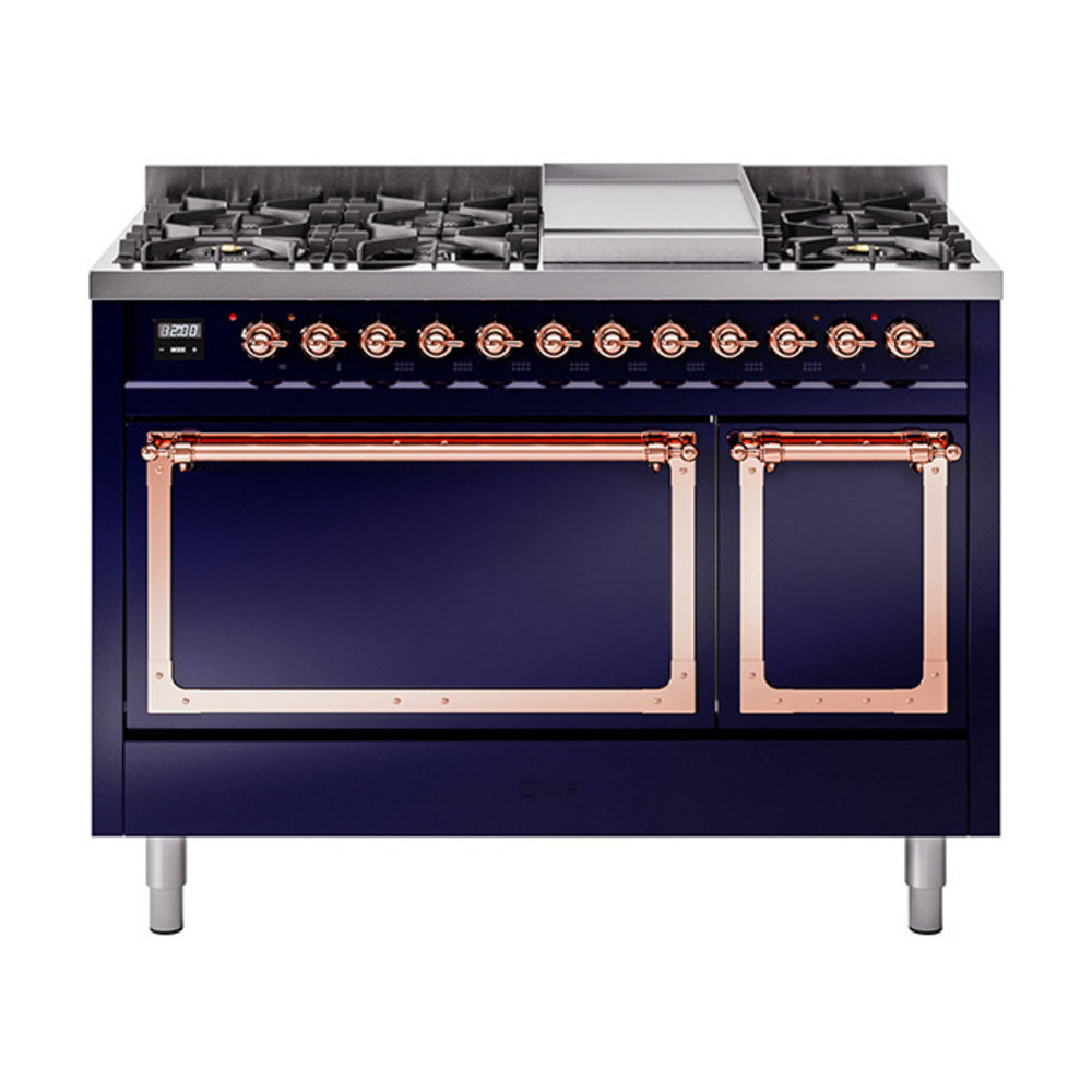 ILVE Nostalgie II Noblesse 48" Dual Fuel Freestanding Range 8 Sealed Burners + Griddle with Solid Door - UN48FQNMP