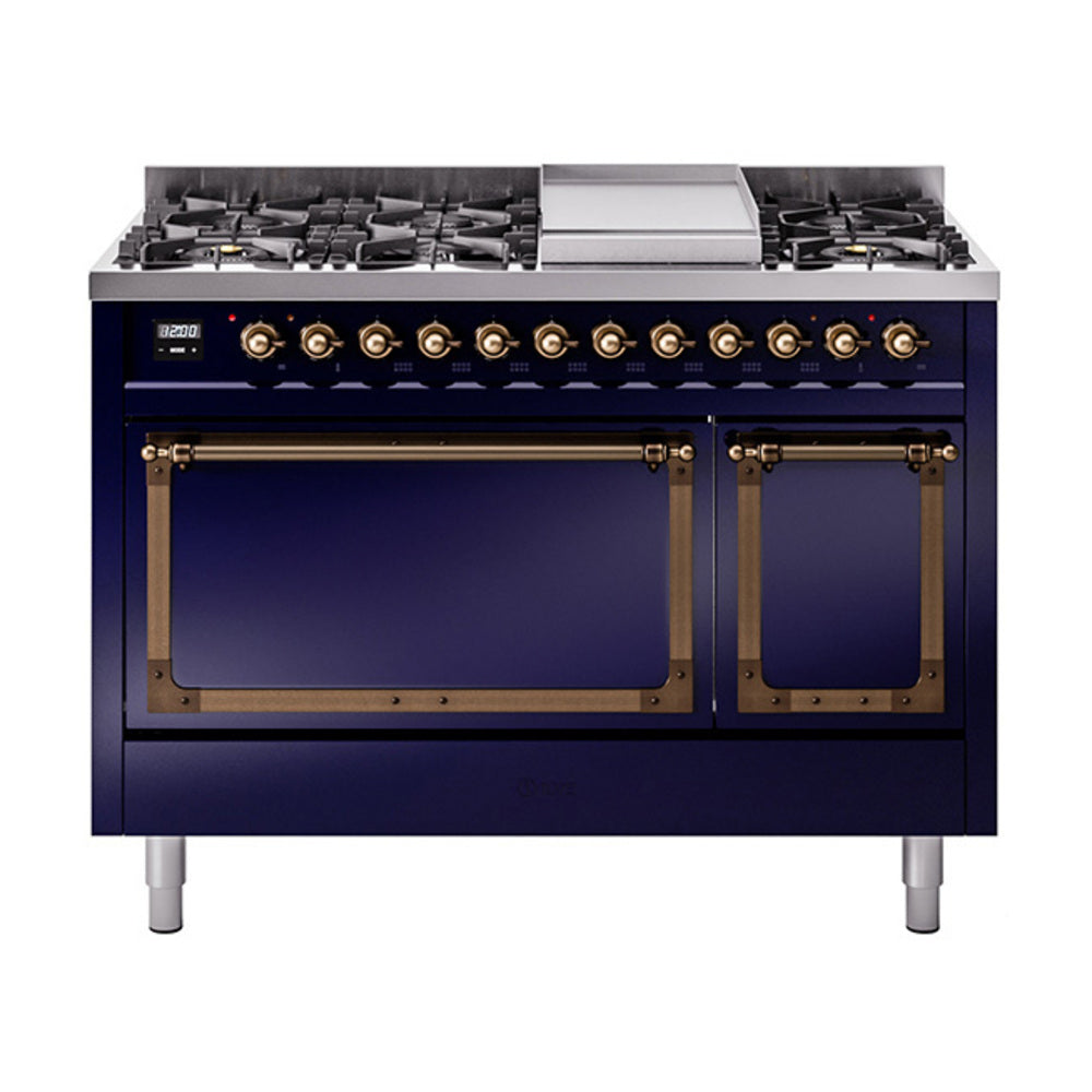 ILVE Nostalgie II Noblesse 48" Dual Fuel Freestanding Range 8 Sealed Burners + Griddle with Solid Door - UN48FQNMP