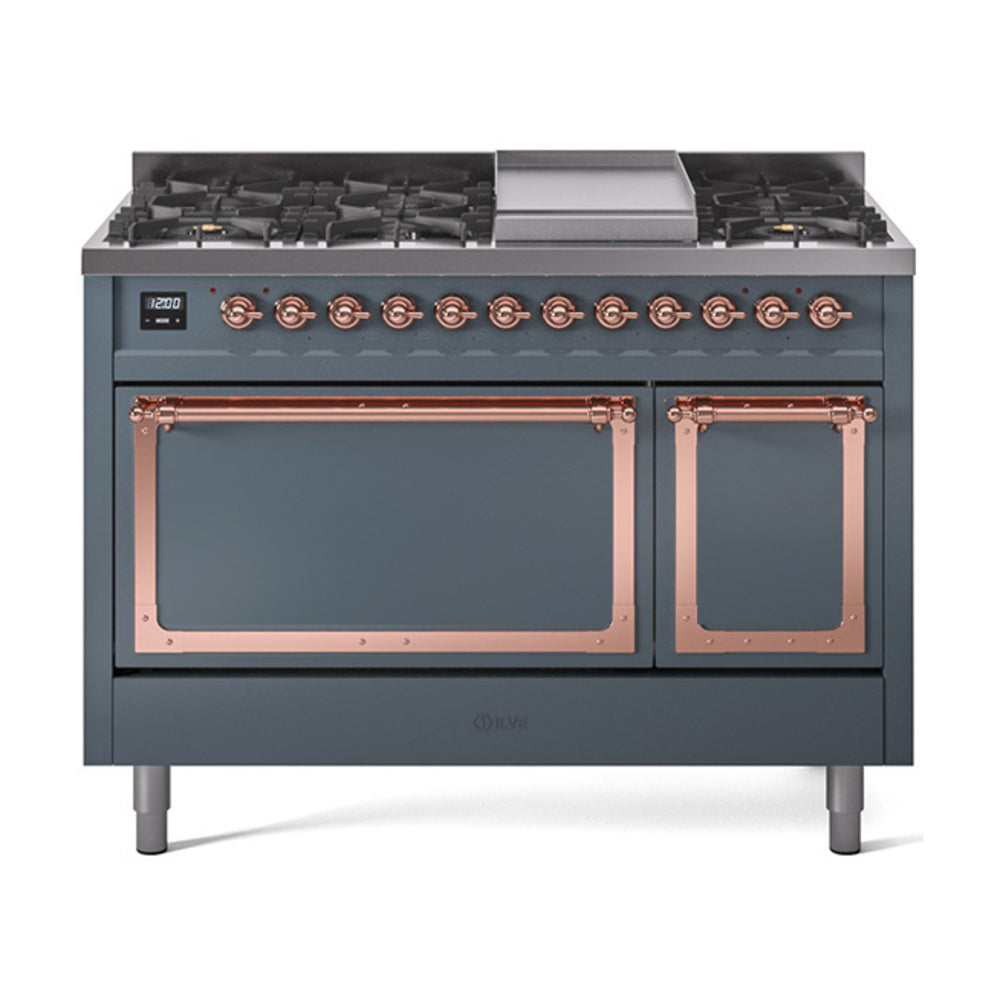 ILVE Nostalgie II Noblesse 48" Dual Fuel Freestanding Range 8 Sealed Burners + Griddle with Solid Door - UN48FQNMP