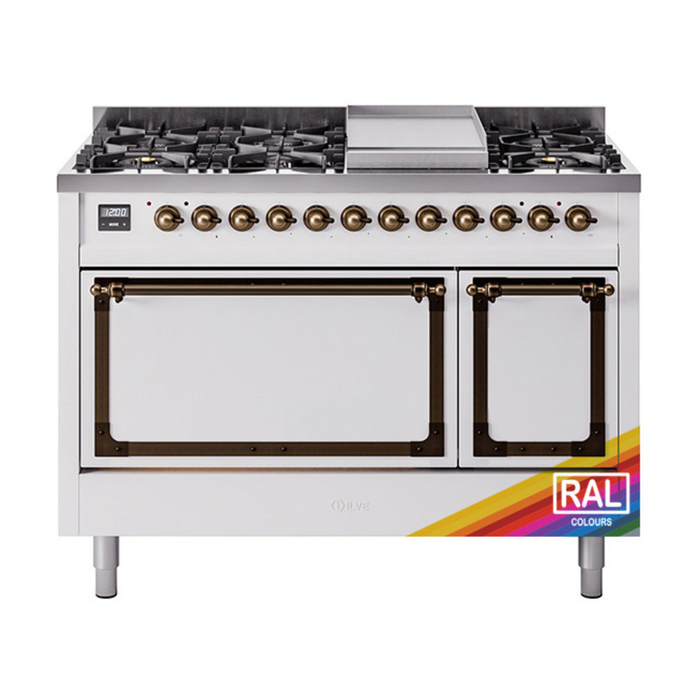 ILVE Nostalgie II Noblesse 48" Dual Fuel Freestanding Range 8 Sealed Burners + Griddle with Solid Door - UN48FQNMP