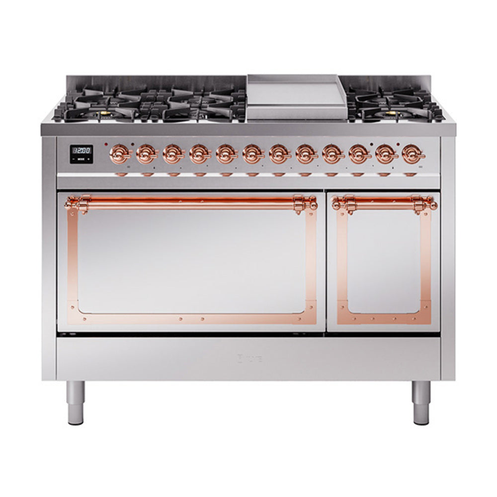 ILVE Nostalgie II Noblesse 48" Dual Fuel Freestanding Range 8 Sealed Burners + Griddle with Solid Door - UN48FQNMP