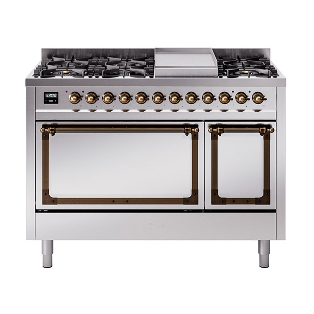 ILVE Nostalgie II Noblesse 48" Dual Fuel Freestanding Range 8 Sealed Burners + Griddle with Solid Door - UN48FQNMP