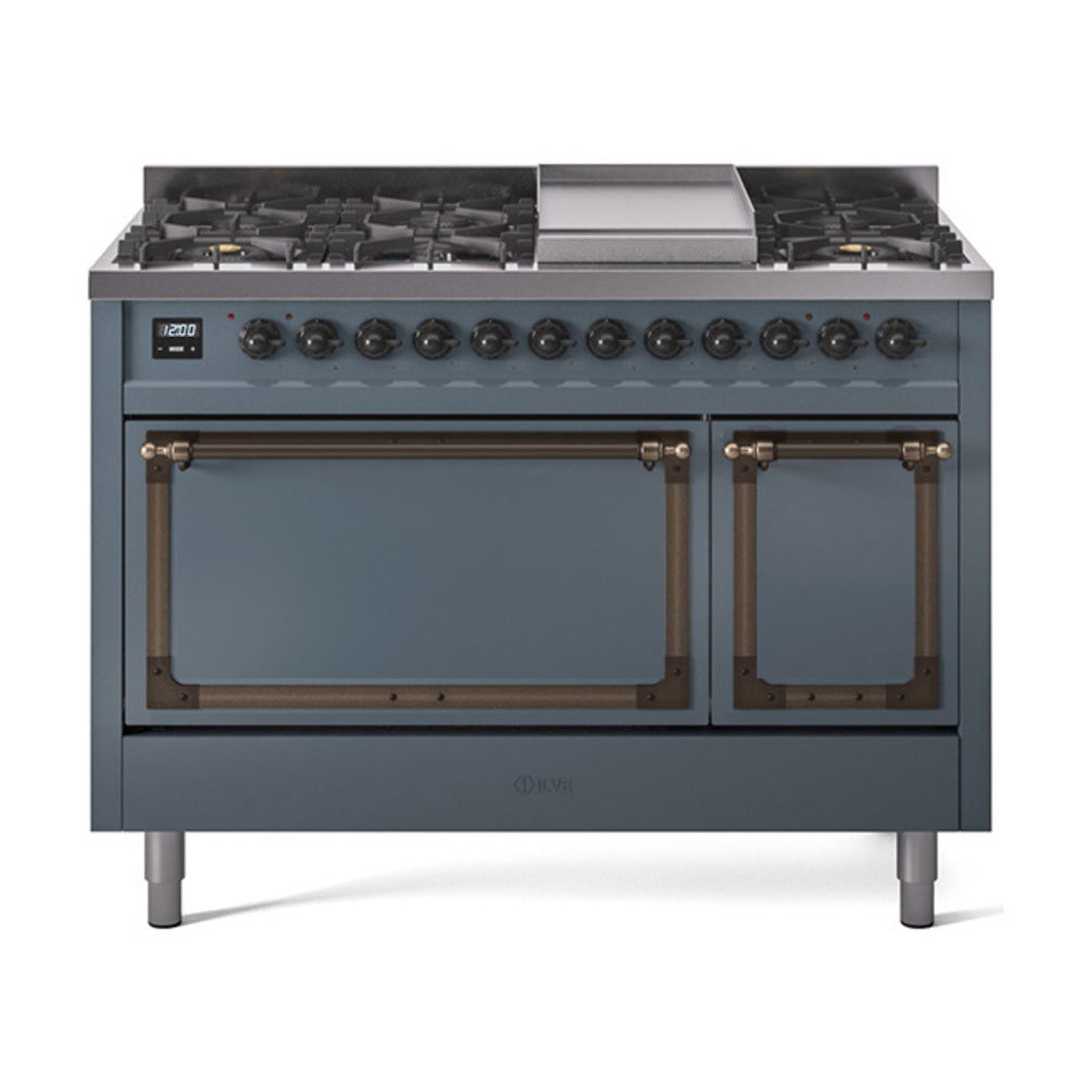 ILVE Nostalgie II Noblesse 48" Dual Fuel Freestanding Range 8 Sealed Burners + Griddle with Solid Door - UN48FQNMP