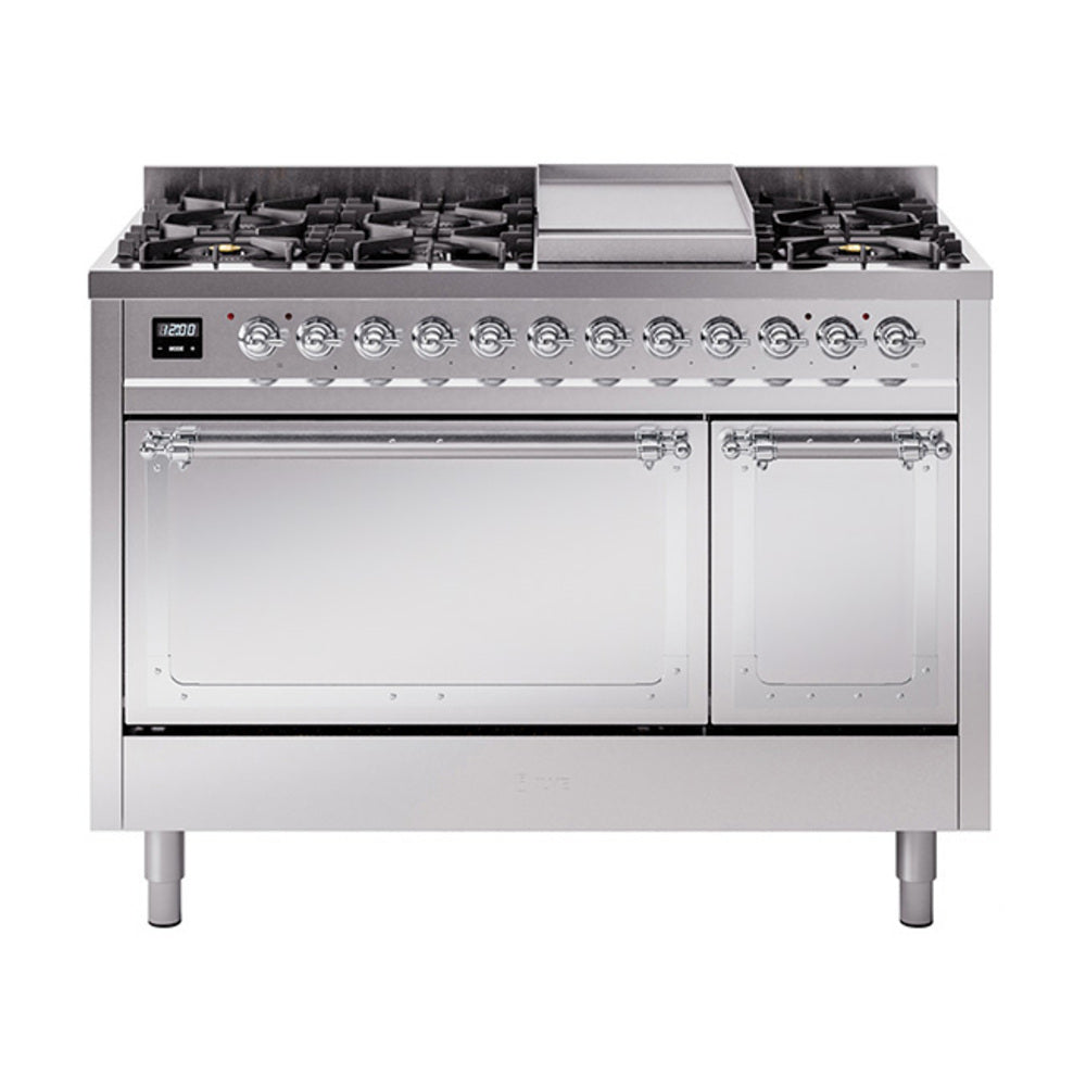 ILVE Nostalgie II Noblesse 48" Dual Fuel Freestanding Range 8 Sealed Burners + Griddle with Solid Door - UN48FQNMP