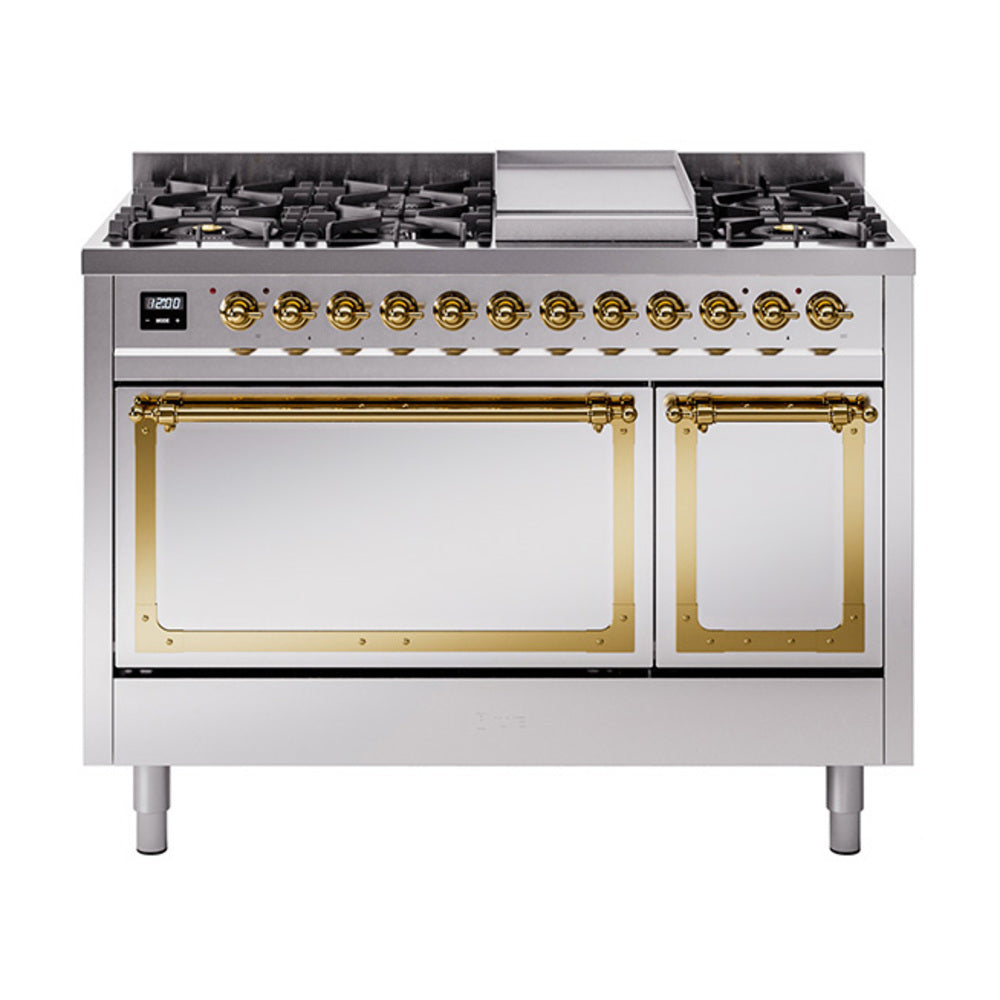 ILVE Nostalgie II Noblesse 48" Dual Fuel Freestanding Range 8 Sealed Burners + Griddle with Solid Door - UN48FQNMP