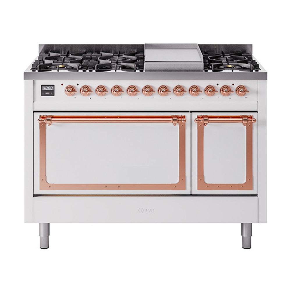 ILVE Nostalgie II Noblesse 48" Dual Fuel Freestanding Range 8 Sealed Burners + Griddle with Solid Door - UN48FQNMP