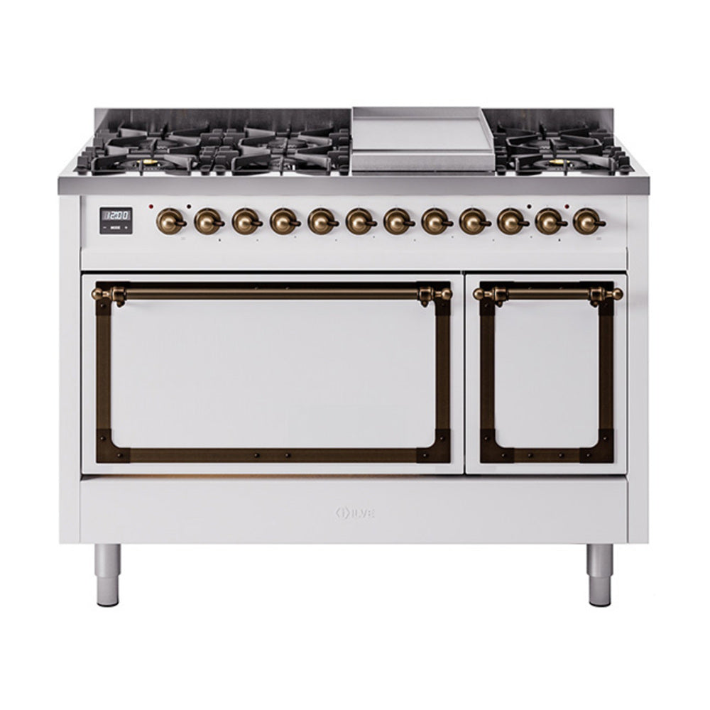 ILVE Nostalgie II Noblesse 48" Dual Fuel Freestanding Range 8 Sealed Burners + Griddle with Solid Door - UN48FQNMP