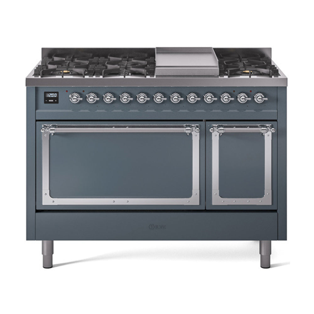 ILVE Nostalgie II Noblesse 48" Dual Fuel Freestanding Range 8 Sealed Burners + Griddle with Solid Door - UN48FQNMP